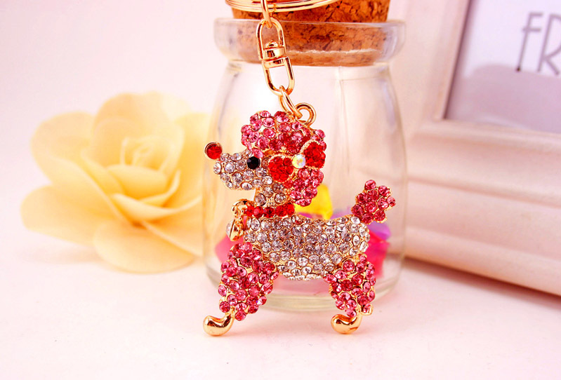 40g Weight Alloy, Metal Material Unisex Gender Pink, Purple, Red, Blue Color Korean Creative Cute Poodle Diamond Crystal Puppy Keychain Metal Pendant Wholesale 11