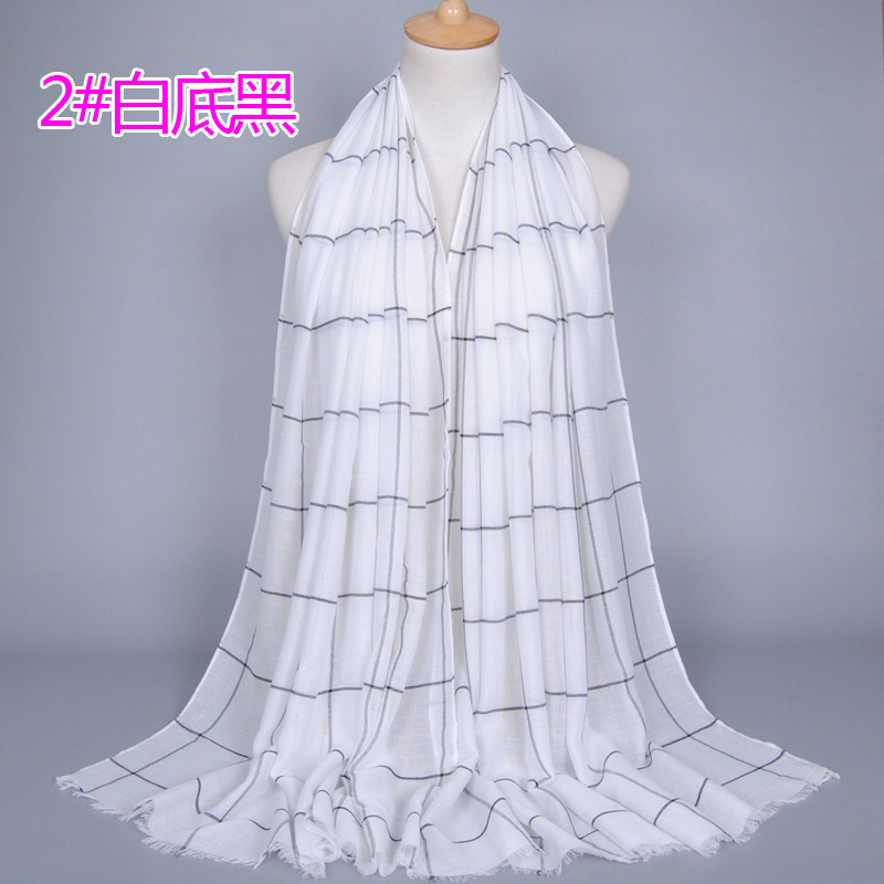 #2白底黑线 (1) - 几何绣花围巾巴厘纱