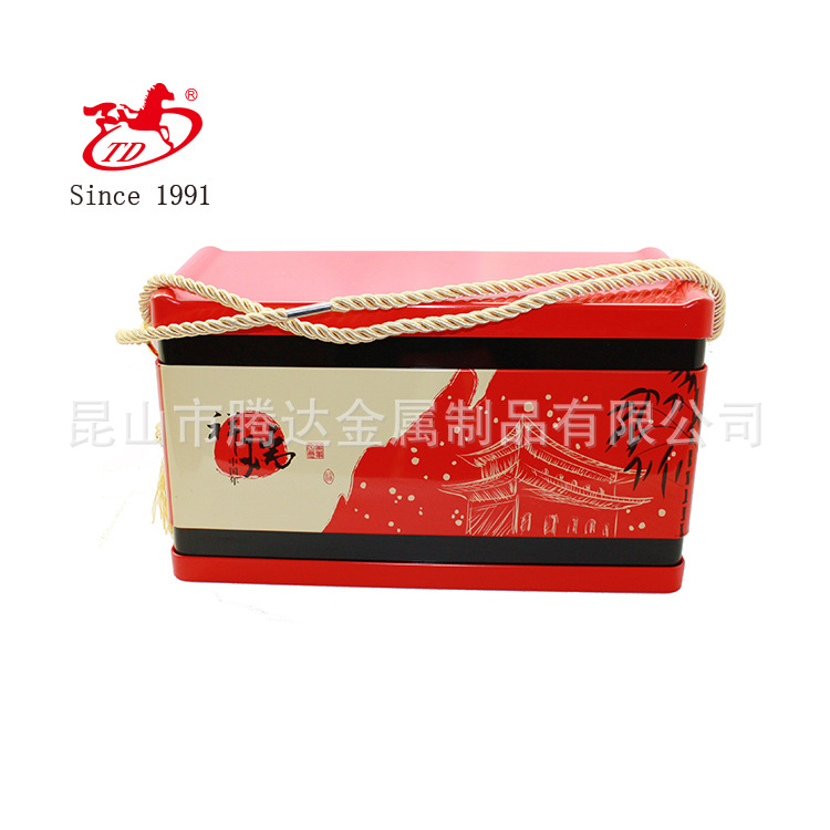 中国风中秋月饼马口铁筒 大号手提粽子铁盒 缩口盖包装罐