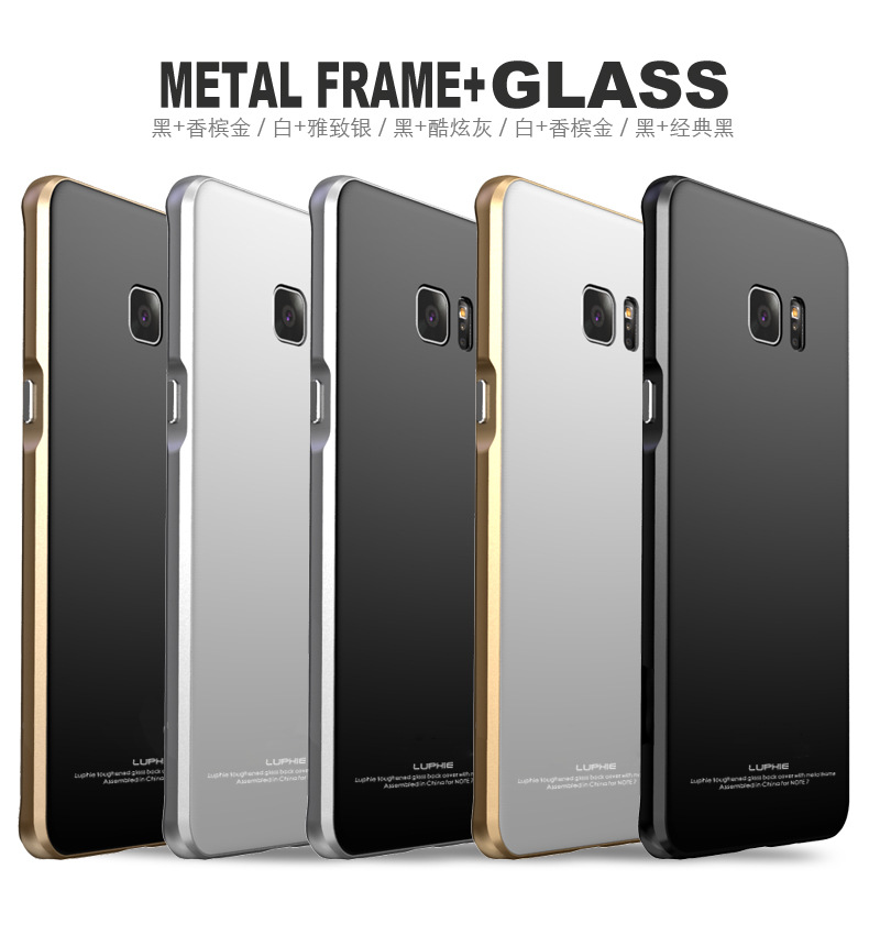 Luphie Aircraft Aluminum Metal Frame 9H Tempered Glass Back Cover Case for Samsung Galaxy Note 7 N9300