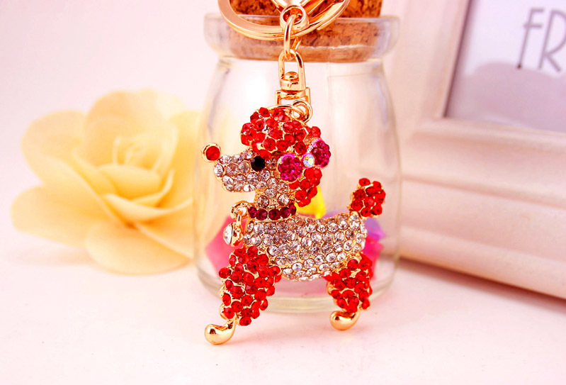 40g Weight Alloy, Metal Material Unisex Gender Pink, Purple, Red, Blue Color Korean Creative Cute Poodle Diamond Crystal Puppy Keychain Metal Pendant Wholesale 14