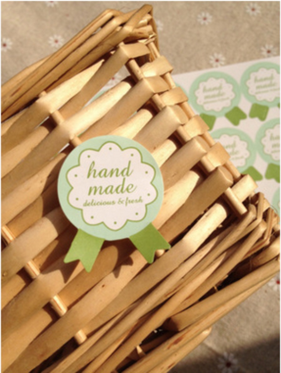 不干胶绿色hand made DIY 封口贴 装饰贴纸 礼物贴纸 15枚