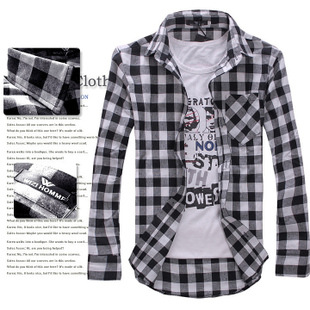 2020 New Men's Slim Long-sleeved Plaid Shirt