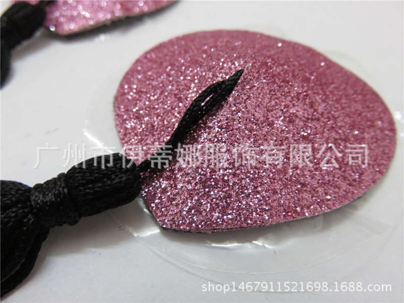 NC012粉色闪粉心形流苏乳贴 (3)