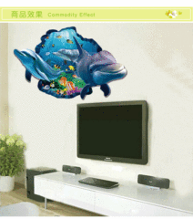 牆貼3D立體海豚貼畫房間臥室客廳裝飾貼紙家居裝修XH9215