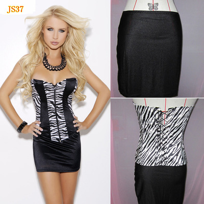 送裙子 新款黑白條紋塑身衣 情趣內衣廠 高密仿真絲雙層複合 JS37