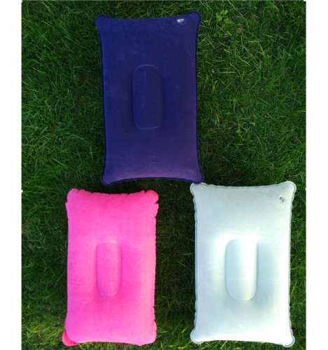 Wholesale outdoor PVC pillow, travel camping thick flocked rectangular inflatable pillow, nap companion square pillow