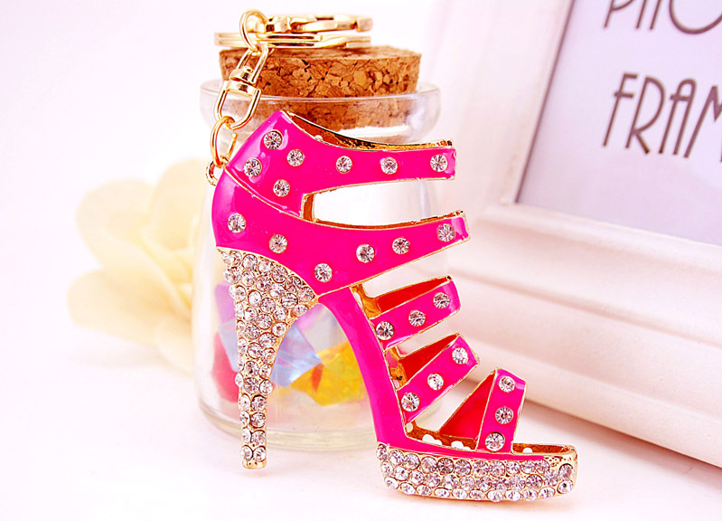 60g Weight Alloy, Metal Material Constellation Pattern Unisex Gender Rose Red, Red, Blue, Black Color Creative Cute Diamond-studded Ladies Oversized High Heels Keychain 10