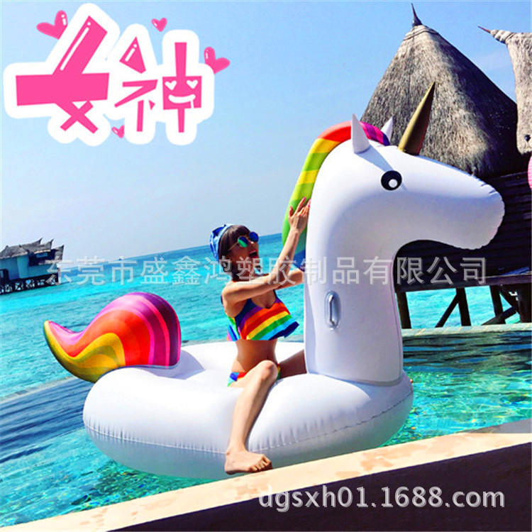 跨境供应充气火烈鸟白天鹅水上充气坐骑水上浮排浮床女士游泳浮床