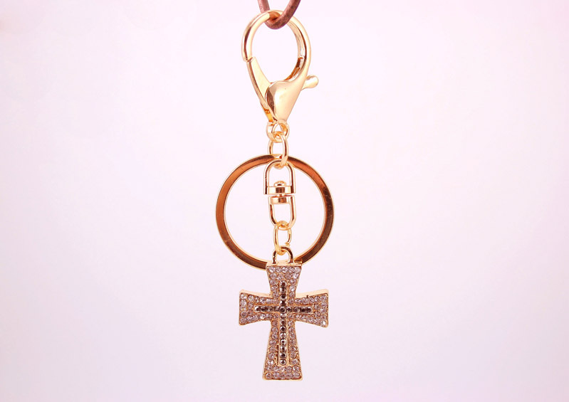 22g Weight Alloy, Metal Material Cross Pattern Unisex Gender Fashion New Car Accessories Color Diamond Cross Keychain 7
