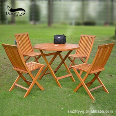 户外折叠式八角桌椅 复古实木八角桌椅五件套 花园庭院餐桌椅|ru