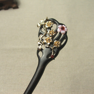 盘发簪子_手工制作黑檀木步摇发簪复古新娘古