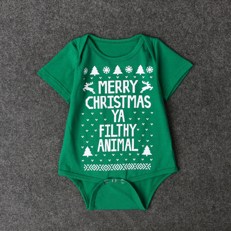 Children's Christmas jumpsuit boys and girls letter short sleeve Christmas suit_voghion.com