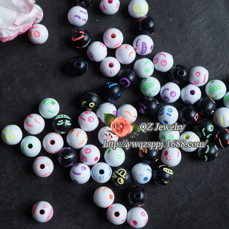 Alibaba Special Sale Children's handcrafted beaded educational toy accessories Solid color acrylic smiling face beads factory direct sales detail image 3