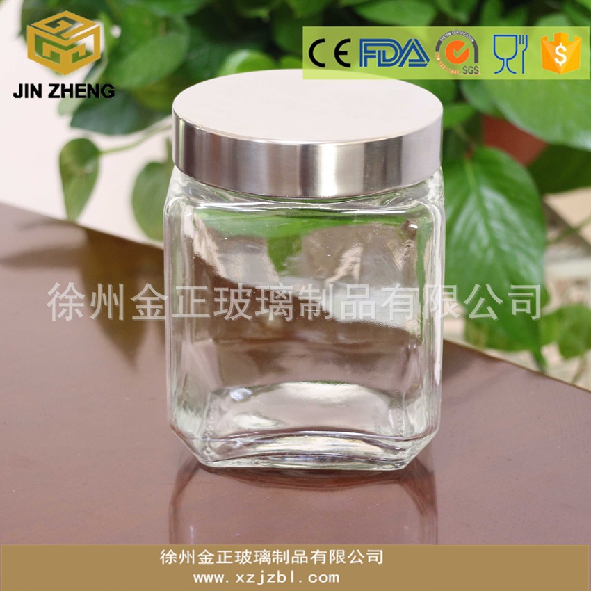 正方型1200ml广口螺纹食品储藏罐 高白料带盖加厚粮食玻璃罐