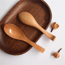 新款简约荷木瓷式汤勺 实木手工打磨日式餐勺 木质果酱蜂蜜小调羹