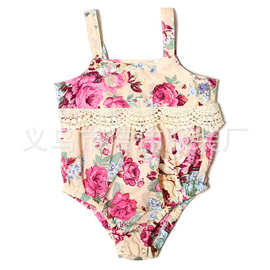 欧美外贸新款儿童印花棉吊带连身衣 宝宝爬服 连体衣 厂家直销