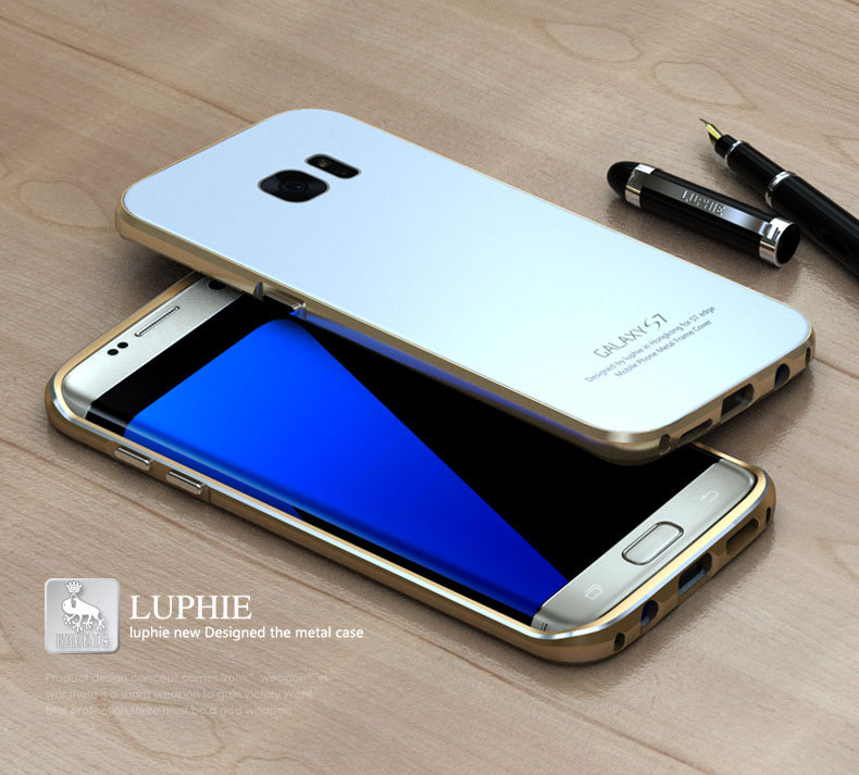 Luphie Aircraft Aluminum Metal Frame 9H Tempered Glass Back Cover Case for Samsung Galaxy S7 Edge G9350