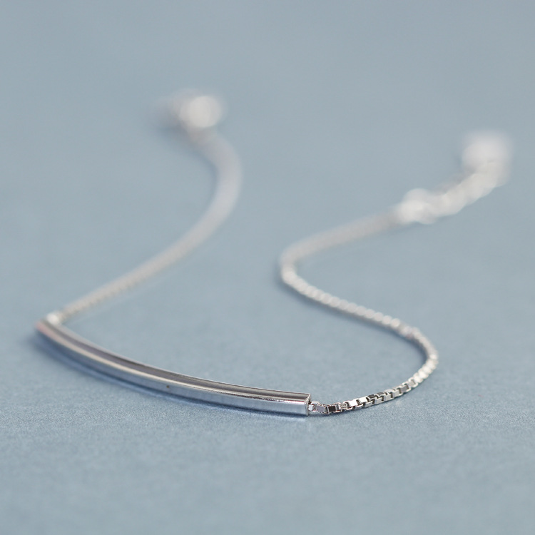 s925银饰品圆管手链个性简约盒子链女士生日韩版学生清新小饰品