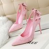 Korean version sweet beauty high heeled shoes thin heel show thin high heeled suede shallow mouth pointed hollow bow sin