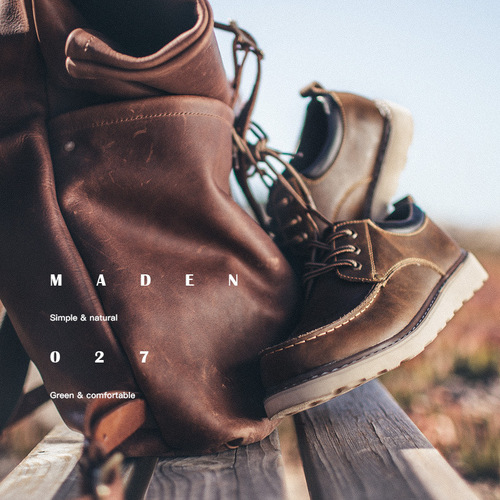 American style work shoes low-top spring men's shoes Martin boots crazy horse leather brown outdoor casual large-toe leather shoes