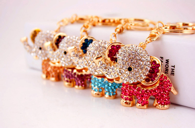 44g Weight Alloy, Metal Material Animal Pattern Unisex Gender Pink, Purple, Blue, Peach Color Creative Diamond Cute Cartoon Elephant Keychain 3