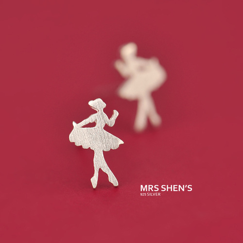 Silver earrings 925 silver needle little girl dancing ballet Christmas sweet brushed mini earrings for women
