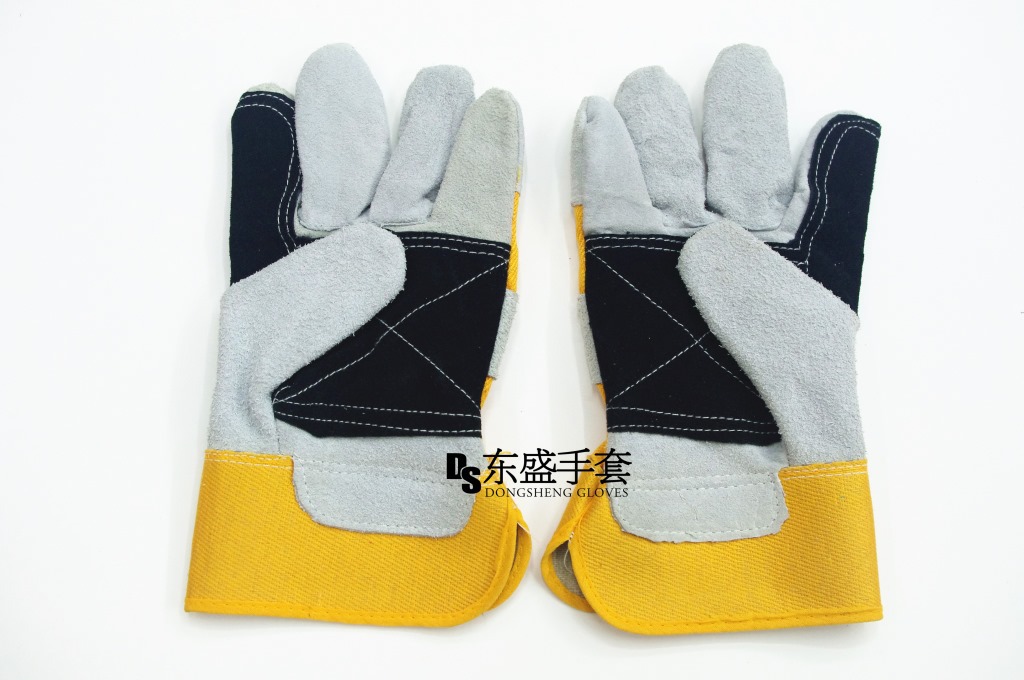 厂家批发AB级黄布本色皮加黄托牛皮防护皮革手套电焊劳保工作手套