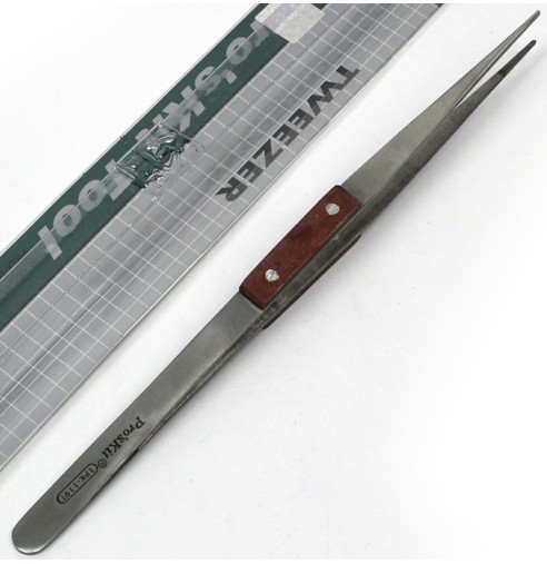 台湾宝工1PK-119T木柄不锈钢细尖镊子200mm带牙齿加长细尖嘴镊子