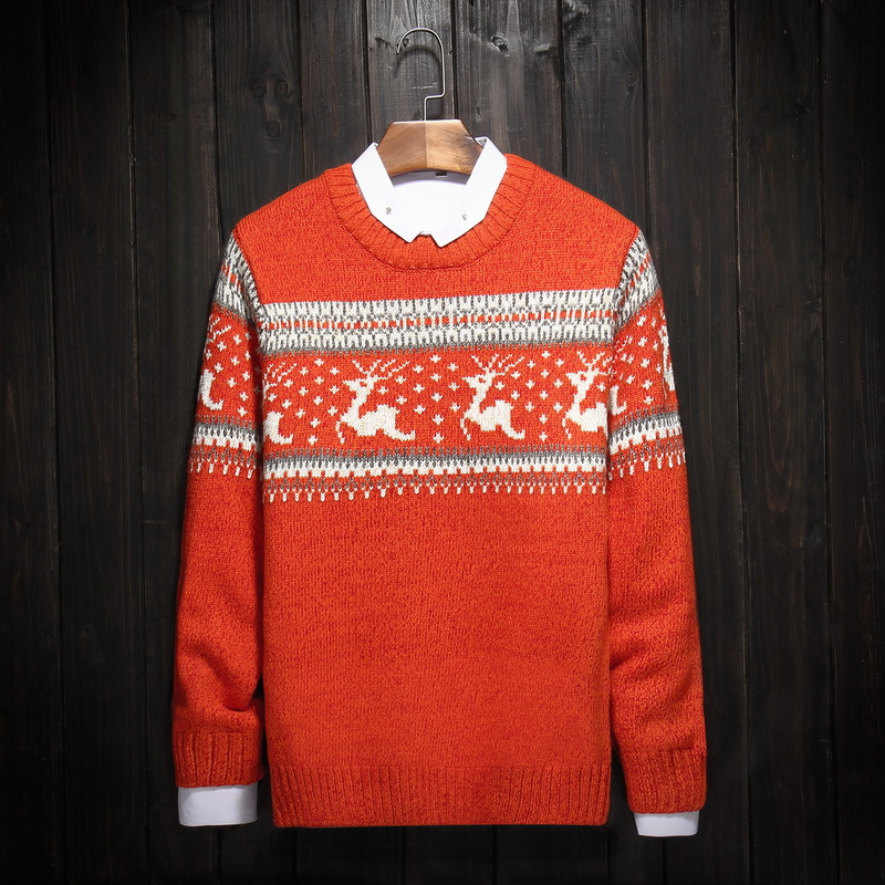 潮男休闲義鼎森羊毛衫冬装加厚圆领长袖针织衫提花套头现货批发