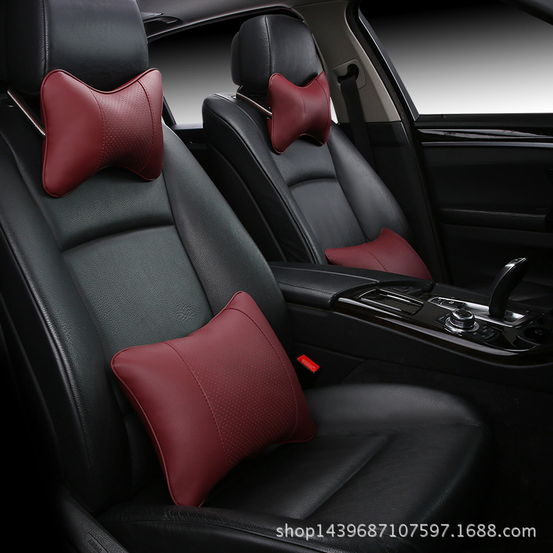 厂家批发新款汽车靠枕 办公家具抱枕车载全皮腰靠车用护颈枕头枕