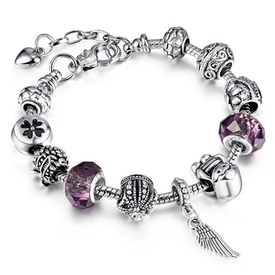 Браслет-талисман CHARMS SL74, серебрированная сплавная крупная бусина, регулируется 18–21 см