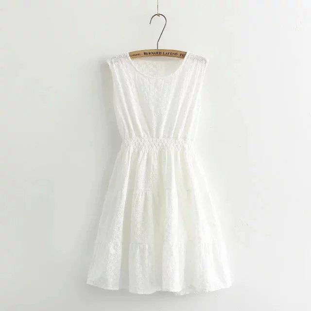 2016日系森女小清新棉刺绣森系连衣裙收腰显瘦棉布白裙子