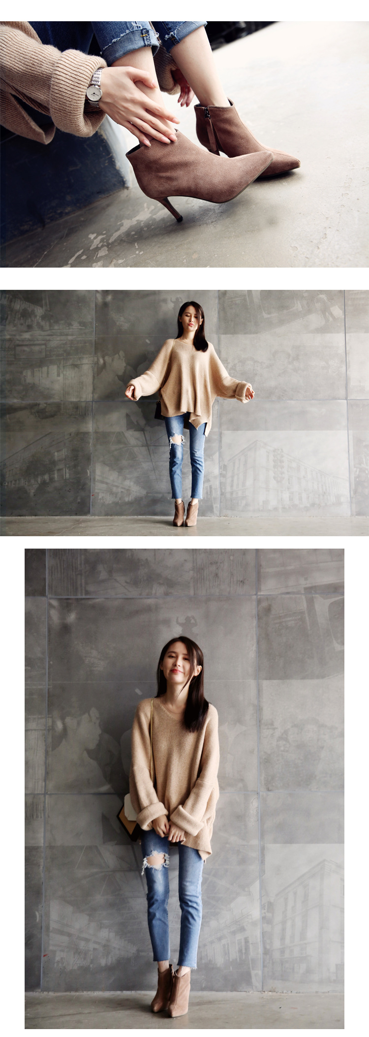 韩版2016秋冬季尖头女靴子粗跟真皮短靴侧拉链牛筋底马丁靴高