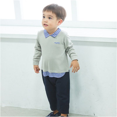 19 Spring English leisure time Lapel Leave three Climbing clothes baby Long sleeve Jumpsuit Gentleman boy 61099