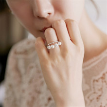 韩版饰品 韩式优雅珍珠镶钻双层立体食指戒指环