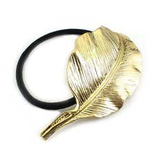 C0130義烏廠家直銷歐美飾品金色樹葉羽毛女發繩發圈頭飾