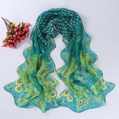 厂家直销春季丝巾 孔雀图案防嗮沙滩巾雪纺纱巾 长款披肩|ms