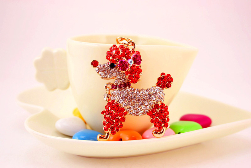 40g Weight Alloy, Metal Material Unisex Gender Pink, Purple, Red, Blue Color Korean Creative Cute Poodle Diamond Crystal Puppy Keychain Metal Pendant Wholesale 10