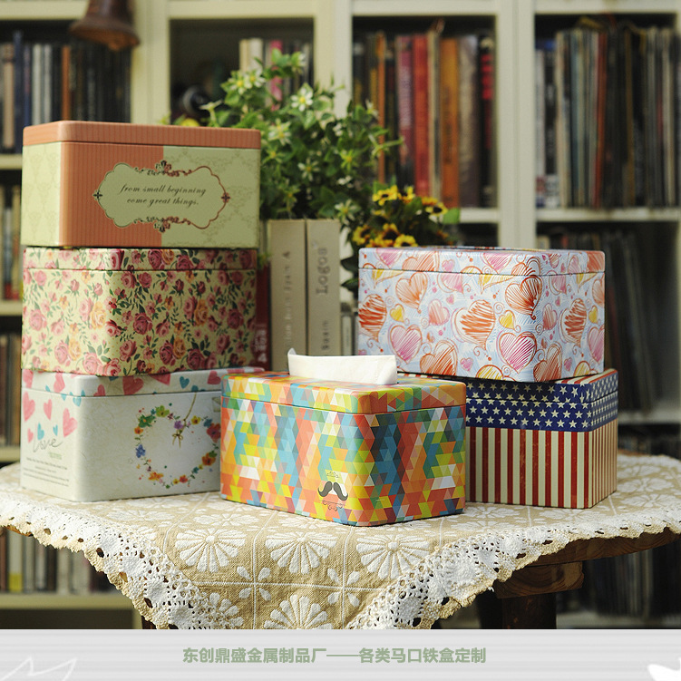 创意马口铁盒子 化妆品文具杂物收纳盒带锁铁盒桌面收纳盒