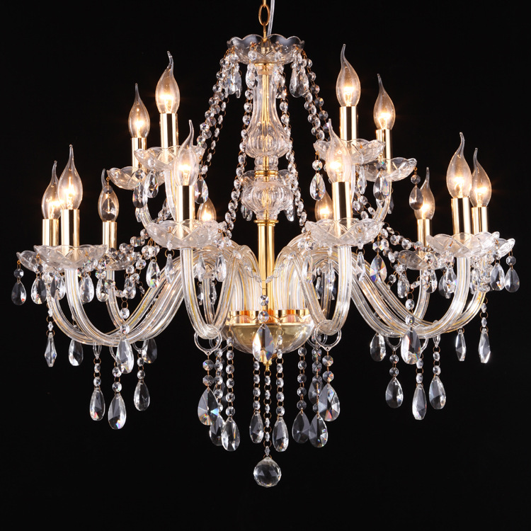 Fábrica al por mayor 10 + 5 de doble capa de oro transparente 15-cabeza araña de cristal vela luz corta 2-capa adecuada para sala de estar comedor