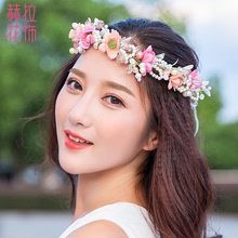 韓式新娘 珍珠串花朵發箍彩色花環伴娘花童演出活動發飾