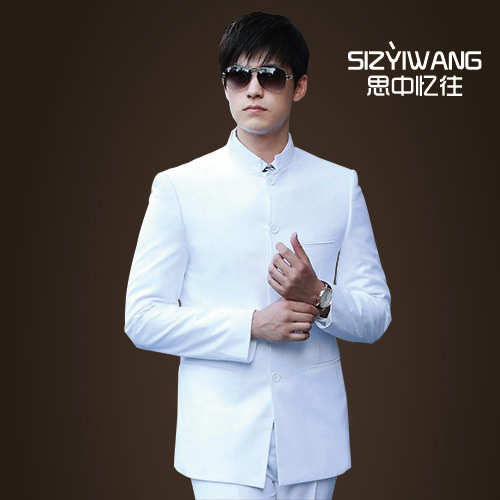 On behalf of Chinese tunic suit man Chinese style clothing Pure white Youth Stand collar Zhongshan Fu suit