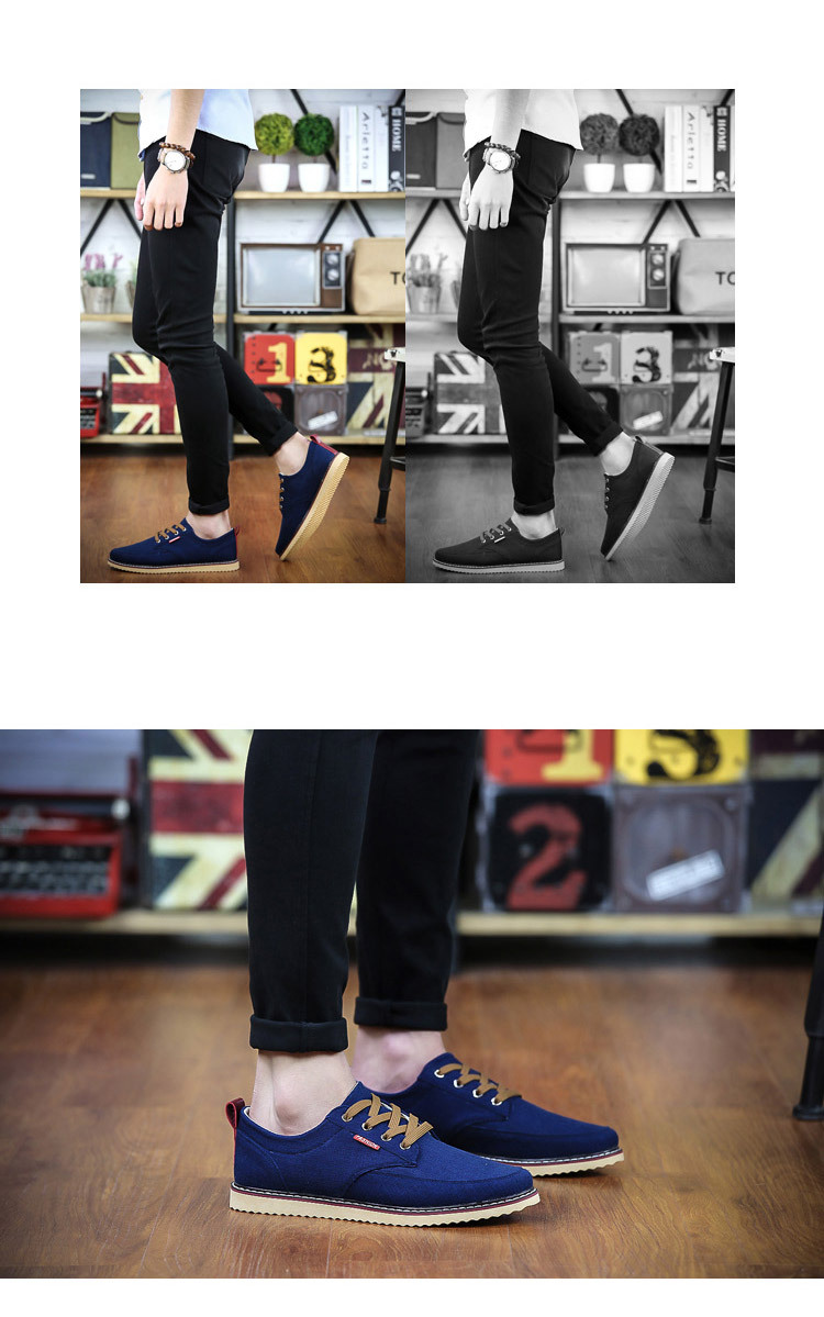 2017时尚亚麻帆布鞋男韩版男士休闲鞋系带布鞋子男春季男鞋透气鞋