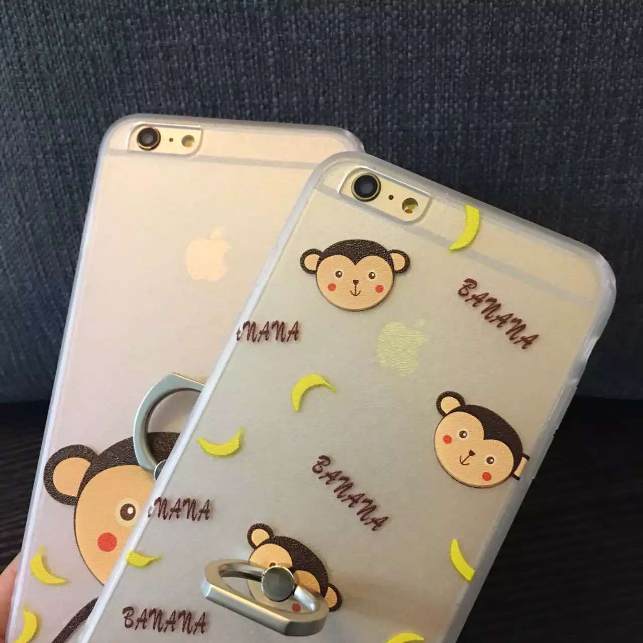 苹果保护套_iphone5s香蕉猴子蚕丝纹指环支架