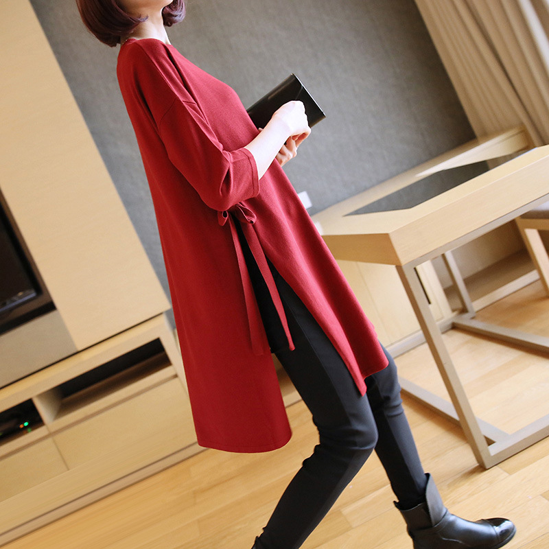 Autumn mid-length loose pullover sweater...