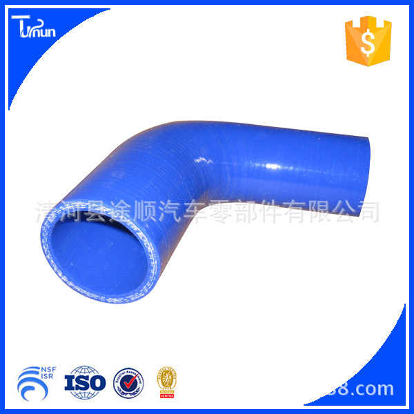 生产蓝色夹布硅胶管多种规格45度弯曲变径硅胶管