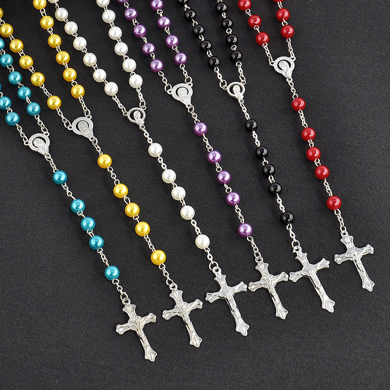1 Piece Ethnic Style Cross Imitation Pearl Alloy Plating Unisex Necklace display picture 1