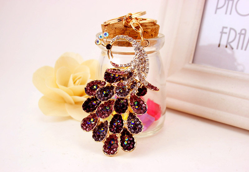 41g Weight Alloy, Metal Material Animal Pattern Unisex Gender Pink, Purple, Red, Blue, Gold Color Creative Diamond Peacock Keychain 17