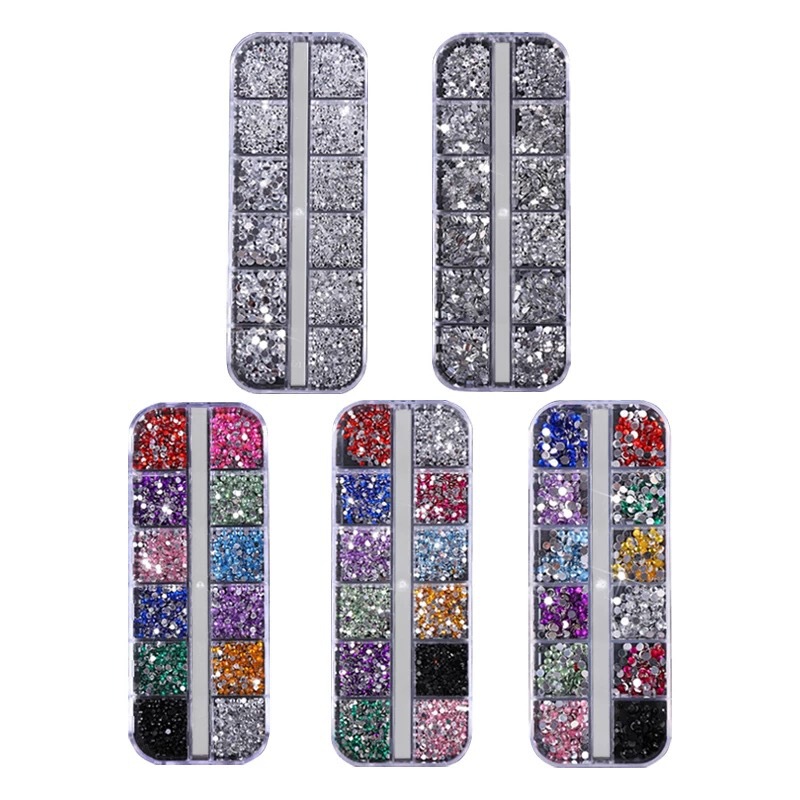 Nail Art flash nail drill 12 grid long jewelry wholesale White boxed broken drill Super Flash mixed glass flat drill Nail Art flash nail drill 12 grid long jewelry wholesale White boxed broken drill Super Flash mixed glass flat drill